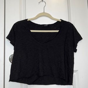 Black V-Neck Cropped T-Shirt